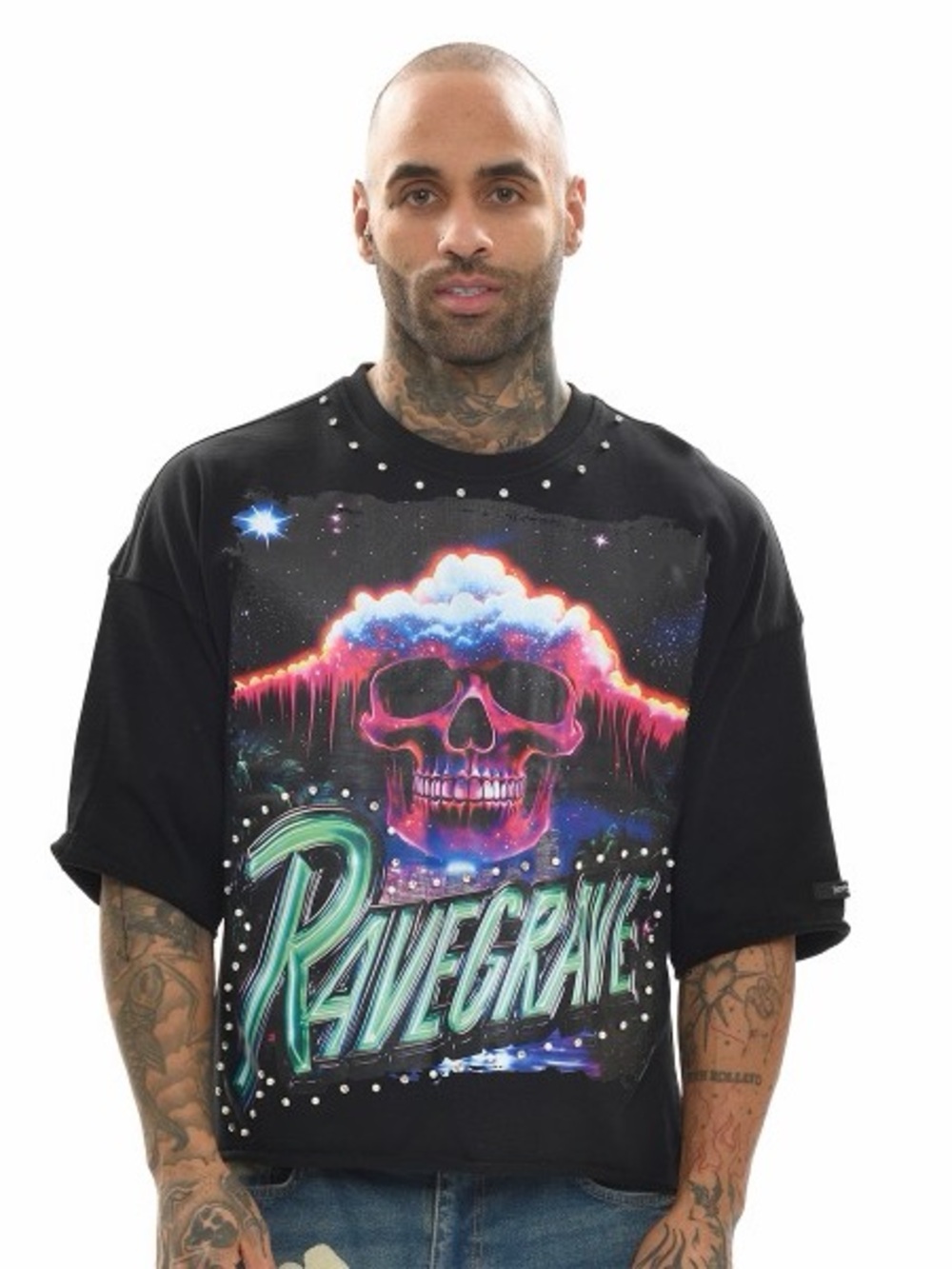 Ravegrave Men's Black Graphic Skull Tee